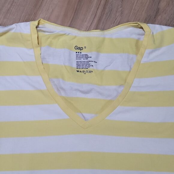 🔺️Gap Yellow & White Stripe Short Sleeve Top Small - Picture 4 of 9